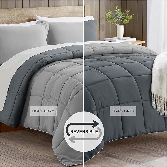 satisomnia Twin Comforter Set, Grey Bedding Comforters Twin XL Size, 2 Pieces Down Alternative Bed Comforter Lightweight, Soft Quilted Bed Set Breathable, Reversible All Season Bedding Sets Gray