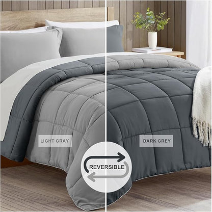 satisomnia Twin Comforter Set, Grey Bedding Comforters Twin XL Size, 2 Pieces Down Alternative Bed Comforter Lightweight, Soft Quilted Bed Set Breathable, Reversible All Season Bedding Sets Gray