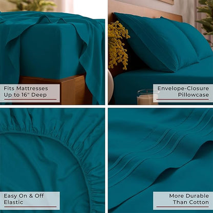 Mellanni Full Sheets Set - 4 PC Iconic Collection Bedding - Hotel Luxury, Extra Soft, Cooling Bed Sheets - Wrinkle, Fade, Stain Resistant (Full, Teal)
