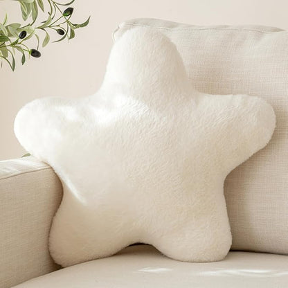 Star Pillow, Decorative Throw Pillow with Plush for Couch, Cute Decor Pillows for Bed, Aesthetic Star Shaped Pillow Fun Cushion for Sofa Living Room (Ivory White, 19.6 Inches)