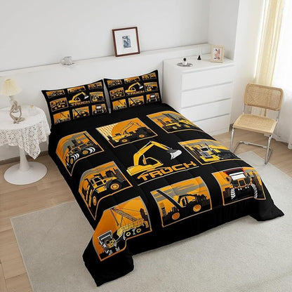 Erosebridal Excavator Comforter Set King Tractor Truck Bedding Set Construction Vehicle Down Comforter for Boys Kids Girls Teens Cartoon Heavy Machinery Car Bedding Sets & Collections, Gray Yellow
