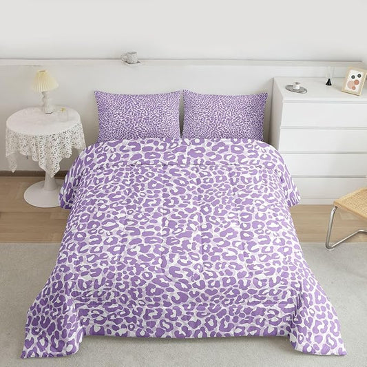 Erosebridal Purple Cheetah Print Comforter for Kids Boys Girls,Leopard Print Toddler Bedding Set,Farmhouse Animal Skin Duvet Insert,Modern Aesthetic Quilt Bedroom Decor