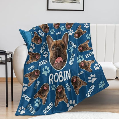 Custom Paw Prints Pet Name Blanket Personalized Dog Memory Blankets with Photos Customized Puppy Blanket for Large Medium Small Dog, Dog Gift for Dog Lovers Mom Dad Cute Dog Cat