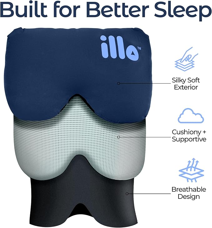 illo Wearable Pillow Sleep Mask | Soft Mulberry Silk Blackout Sleeping & Napping Eye Mask | Best for Home Bed, Work, Camping, Airplane, Side Sleeper | Reversible as Travel Neck Pillow | Women & Men