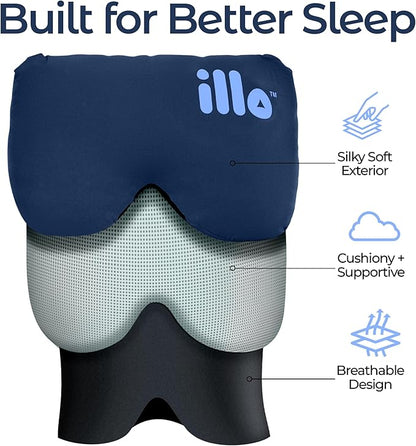 illo Wearable Pillow Sleep Mask | Soft Mulberry Silk Blackout Sleeping & Napping Eye Mask | Best for Home Bed, Work, Camping, Airplane, Side Sleeper | Reversible as Travel Neck Pillow | Women & Men