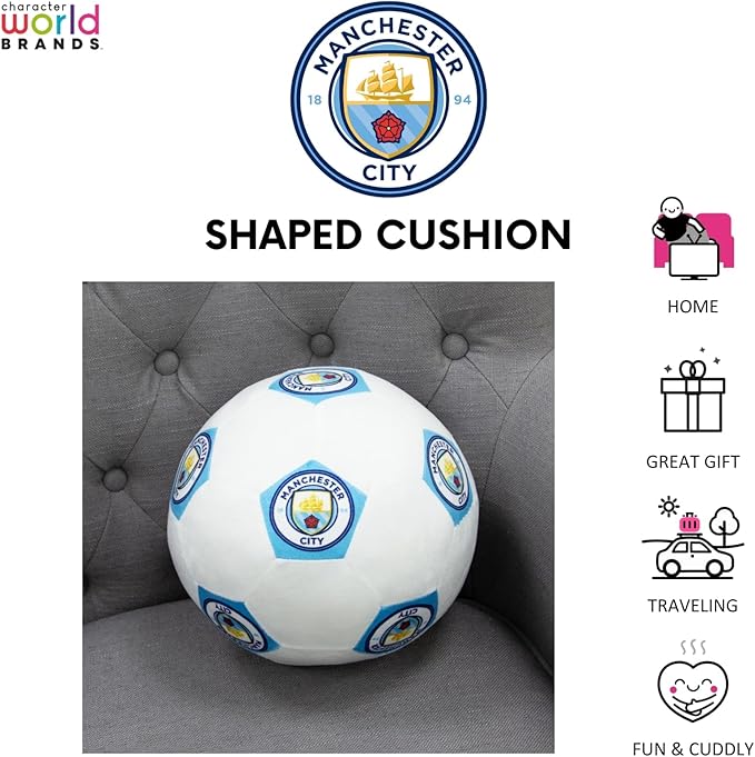 Character World Manchester City FC 3D Soccer Cushion | Fluffy Stuffed Toy Soccer Ball
