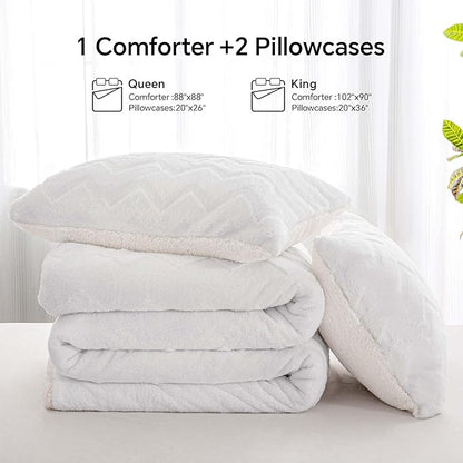 BEDELITE Fluffy King Size Comforter Set - Super Soft Sherpa White Comforter for King Size Bed, Luxury Warm Bedding Set for Winter, Fuzzy Bed Set 3 Pieces (1 Comforter, 2 Pillowcases)