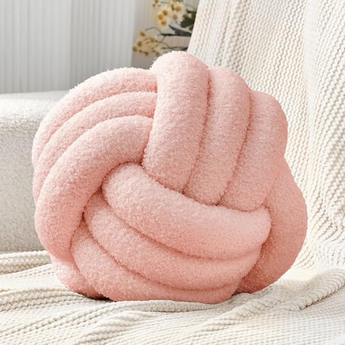 Petrella Knot Pillow Ball Round Throw Pillows Home Decor Cushion Decorative Aesthetic Throw Pillows，Lambswool Pink 13inch