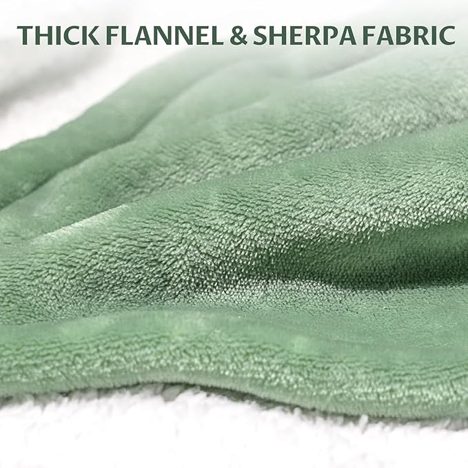 Reaks Heated Blanket Throw, 50×60 Inches, Fast Heating Blanket 10 Heat & 9 Timer Settings, Electric Blanket Soft Flannel Sherpa, Automatic Power Off Function, ETL & FCC, Machine Washable, Green