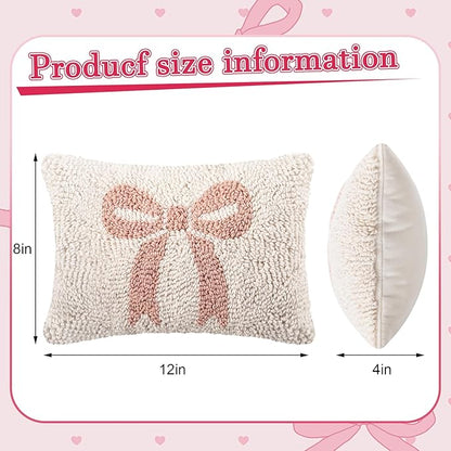 Peryiter Handicraft Bow Throw Pillow 12'' x 8'' Coquette Needlepoint Throw Pillow Cute Bow Decor Gift for Home Decoration Party Decor, Couples, Wedding, Room Cushion