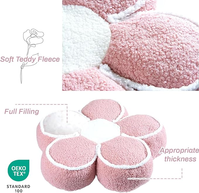 Sioloc Flower Shaped Pillow Daisy Pillows Floor Cushion Pastel Cute Seat Cushions Aesthetic Classroom Dorm Decorative Fun Throw Pillow for Bed,Couch(Blush,15.7")
