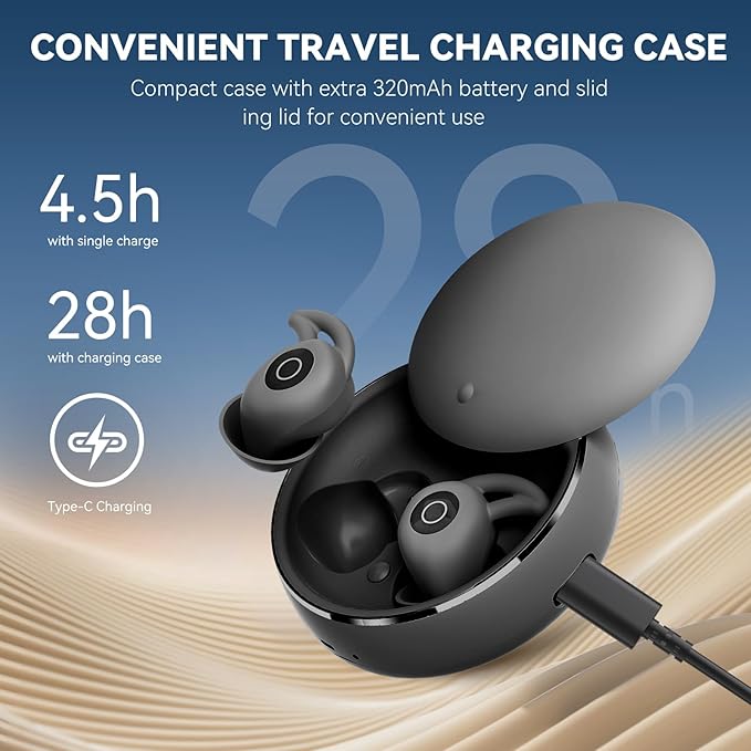 Sleepals Micro Sleep Earbuds for Side Sleepers, Sleep Headphones with Noise Reduction, Soft and Snug Fit Overnight, Slim and Light, 28hr Play with Travel Charging Case (Black)