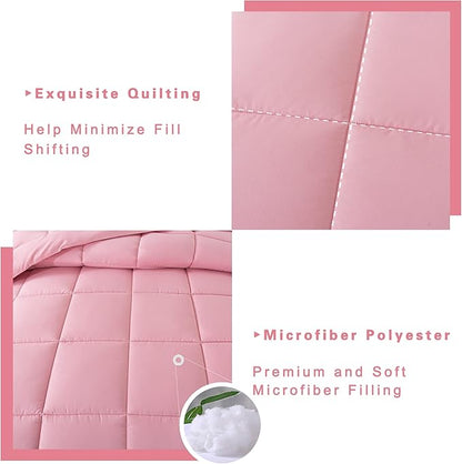DOWNCOOL Twin Comforter Set -All Season Bedding Comforters Sets with 1 Pillow Case -2 Pieces Bed Set Down Alternative Comforter Set -Pink Twin Bedding Sets(64"x88")