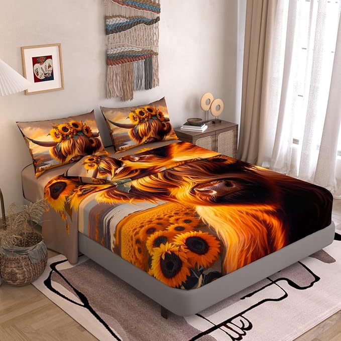 Namoxpa6 Pieces Cow Comforter Sets,3D Yellow Cowhide Pattern,Decorative 6 Piece Bedding Sets with Comforter,Flat Sheet,Fitted Sheet,Throw Pillow Cover,Pillow Shams,Twin Size