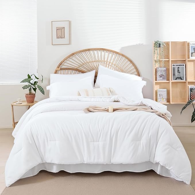 weigelia Twin Comforter Set 5 Pieces White Comforter Set for Women and Men Reversible Bedding Set Ultra Soft All Season（Comforters, Flat & Fitted Sheets, Pillowcases & Shams）