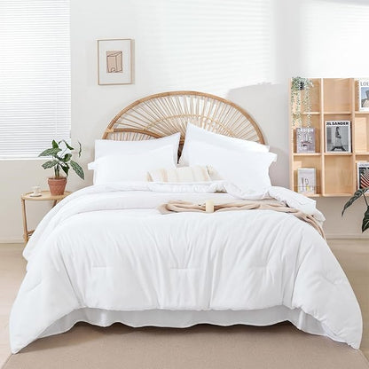 weigelia King Comforter Set 7 Pieces White Comforter Set Bed in a Bag Soft Fluffy King Size Bedding Set with Flat Sheet, Fitted Sheet, Pillow Shams, Pillowcases for All Season