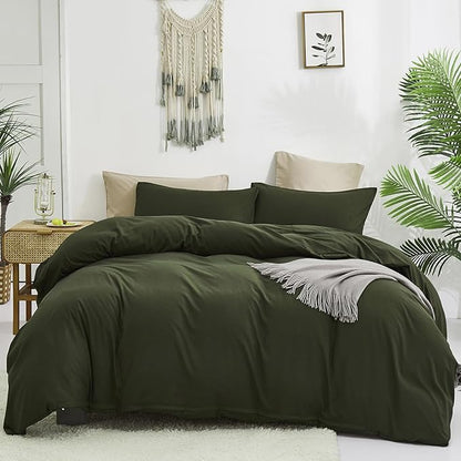 Luxlovery Green Comforter Set Full Army Green Bedding Set Minimalist Bedding Set Modern Soft Breathable Blanket Quilts Olive Comforter Set for Women Men Full Bed