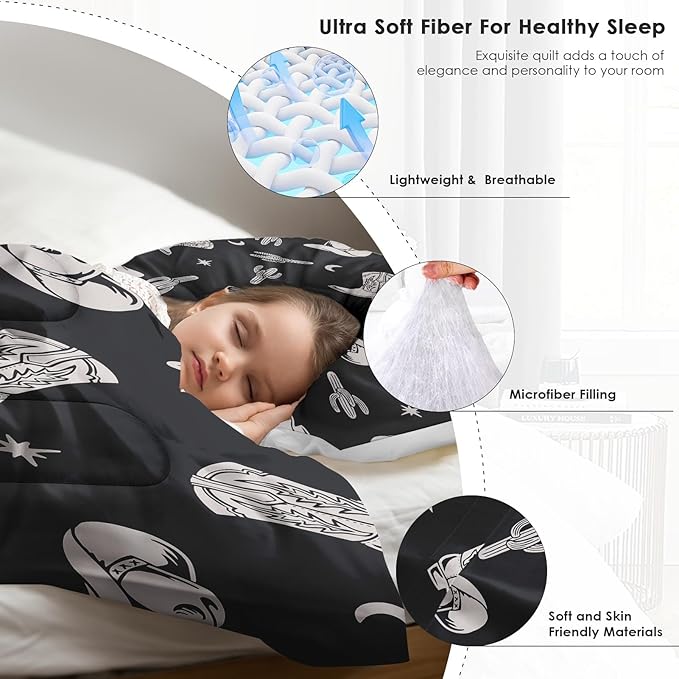 Comforter Set King Size, Western Cactus Cowboy Soft 3 Pcs Bedding for Kids and Adults, Boho Cowgirl American Comforter Set with Pillowcase, for Bedroom Bed Decor