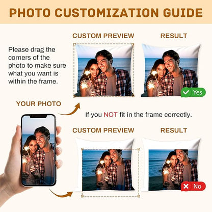 Custom Pillow with Insert, Personalized Throw Pillows with Picture Text - Double-Sided Printing | 5 Sizes & 10 Colors, Customized Pillow Photo Gifts for Girlfriend Boyfriend, Couple Gifts