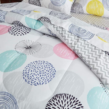 6 Pieces Comforter Sheet Set Twin Size Bed in a Bag - Colorful Dots Style - Soft Microfiber, Spring Soft Bedding Set (1 Comforter, 2 Pillow Shams, 1 Flat Sheet, 1 Fitted Sheet, 1 Pillowcases)