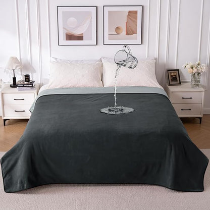 QiyI Waterproof Blanket for Bed King Size, Washable Reversible Bed Cover, Large Leakproof Stain-Resistant Furniture Protector for Travel & Camping, 80"x90", Dk Grey/Lt Grey