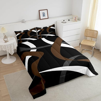 Erosebridal Abstract Black Brown Bedding Comforter Sets Dark Grey White Striped Bedding Set Toddler Geometric Abstract Down Comforter for Boys Adults Men Modern Fashion Quilt Duvet