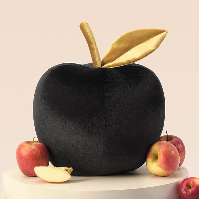 Ashler Apple Shaped Throw Pillow, Luxury Velvet Throw Pillow, Cute Apple-Shaped Cushion, Fun Home Decor for Sofa, Chair, Bedroom, Black, 11x9.5IN