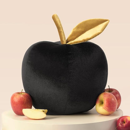 Ashler Apple Shaped Throw Pillow, Luxury Velvet Throw Pillow, Cute Apple-Shaped Cushion, Fun Home Decor for Sofa, Chair, Bedroom, Black, 11x9.5IN