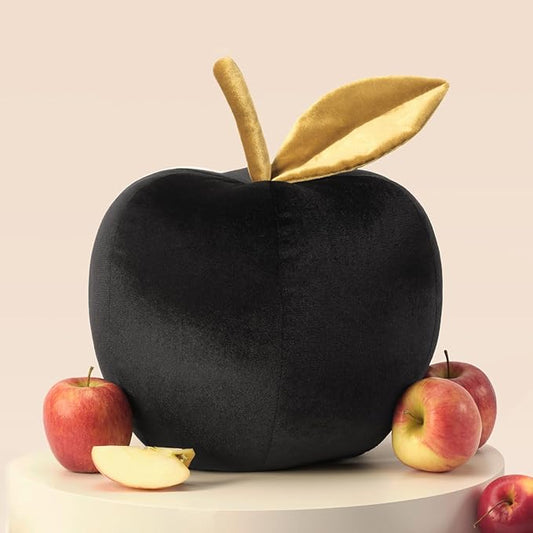 Ashler Apple Shaped Throw Pillow, Luxury Velvet Throw Pillow, Cute Apple-Shaped Cushion, Fun Home Decor for Sofa, Chair, Bedroom, Black, 11x9.5IN