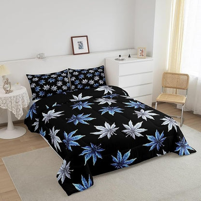Erosebridal Teal Leaves Comforter Set King, Leaves Bedding for Women Men Adults,Tropical Botanical Bedding Comforter Sets,Exotic Plant Down Comforter,Luxury Soft