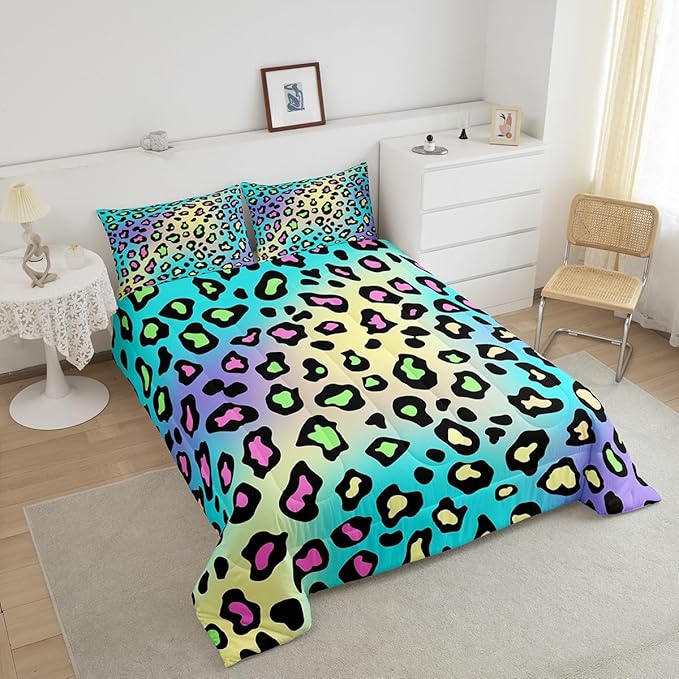Feelyou Leapord Comforter Set Toddle Size Leopard Print Comforter for Boys Girls Teens Cheetah Print Bedding Set Morden Duvet Set Room Decor Pale Blue Quilt Set