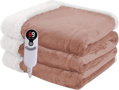 Heated Blanket Electric Blanket Full Size 72''x84'' with 9 Heating Levels, 1-10 Hour Auto Shut Off, Machine Washable, Flannel & Sherpa Soft Warming Blanket for Couch, Bed, Office - Cozy Pink