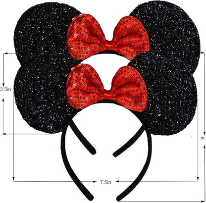 FANYITY Mouse Ears Headbands Sequin Hair Band for Girls Women Boys Party, 2 Pieces (RED)