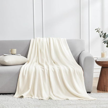 Hansleep Fleece Blanket for Couch Beige, Super Soft Flannel Fuzzy Plush Cozy Blanket for All Seasons, Beige, Throw 50x60 Inches