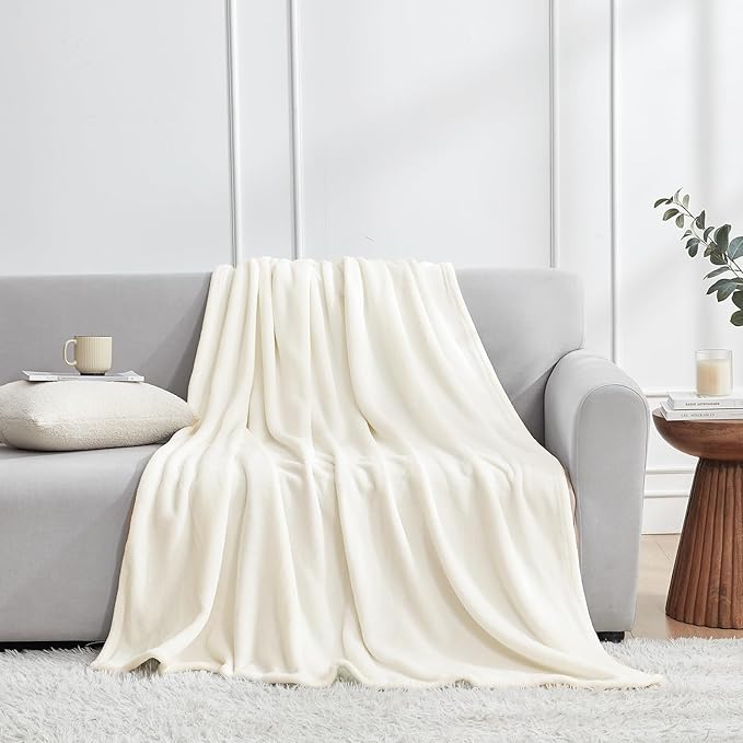 Hansleep Fleece Beige Full Blanket, Super Soft Flannel Fuzzy Plush Cozy Blanket for All Seasons, Beige, Full 84x90 Inches