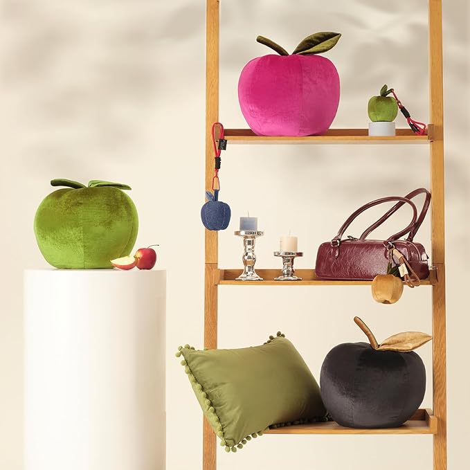 Ashler Apple Shaped Throw Pillow, Luxury Velvet Throw Pillow, Cute Apple-Shaped Cushion, Fun Home Decor for Sofa, Chair, Bedroom, Pink, 11x9.5IN