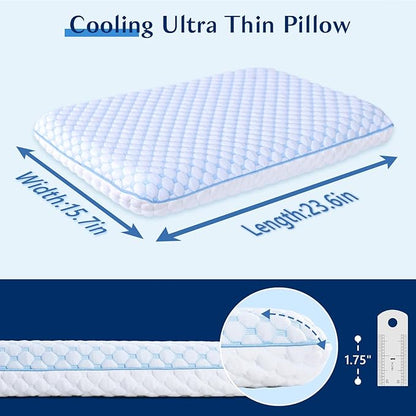 Stomach Sleeping Pillow for Stomach Sleeper, Flat Pillows for Sleeping Thin Memory Foam Pillow for Shoulder and Neck Pain Relief,Cooling Ultra Slim Pillows 2 Pack 1.75-inches