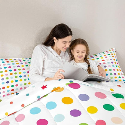 Manfei Polka Dots Comforter Set King Size 3 Pcs,Colorful Dots French Style Print Bedding Set,Kawaii Circles Geometric Simple Chic Quilt Set for Adults Bedroom,2 Pillowcases