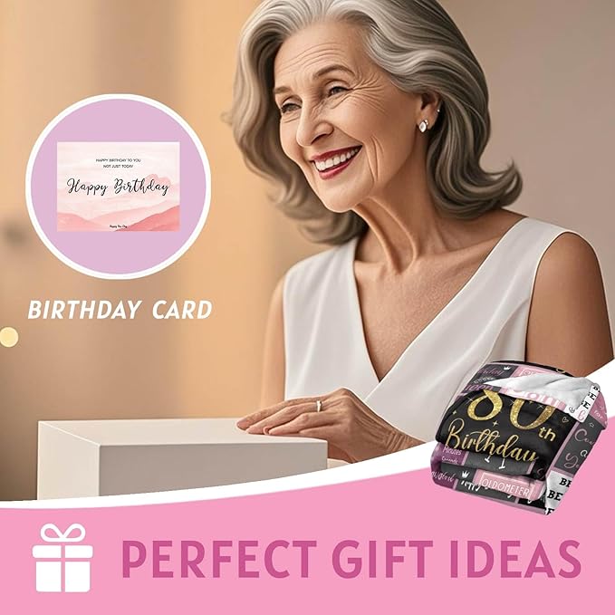 80 Birthday Gifts for Women, 80th Birthday Blanket with Gift Box for Women, Gifts for 80th Birthday, Happy 80th Birthday Decorations Gift Ideas for Her, 80th Birthday Gifts Throw Blanket 60"x50"