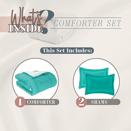 Elegant Comfort Super Soft Sherpa Comforter 3-Piece Set Premium Quality, Heavy Weight Reversible Down Alternative Micro-Suede, Sherpa Comforter, Queen, Tropical Teal