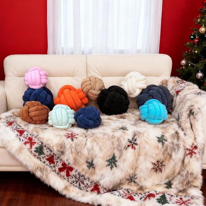 Knot Pillow Ball Plush - Decorative Throw Pillows for Bed Relieve Stress, Round Knot Cushion for Sofa Decor Pet Toy, Teal 12 inch