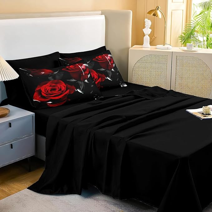 MUGINYU Western Farmhouse Comforter Set Queen, 8 Pieces Bed in a Bag Blue Teal Orange Bull Skull Print Highland Cow Ethnic Tribal Arrow Southwestern Bedding Set (Rose Black, Queen)