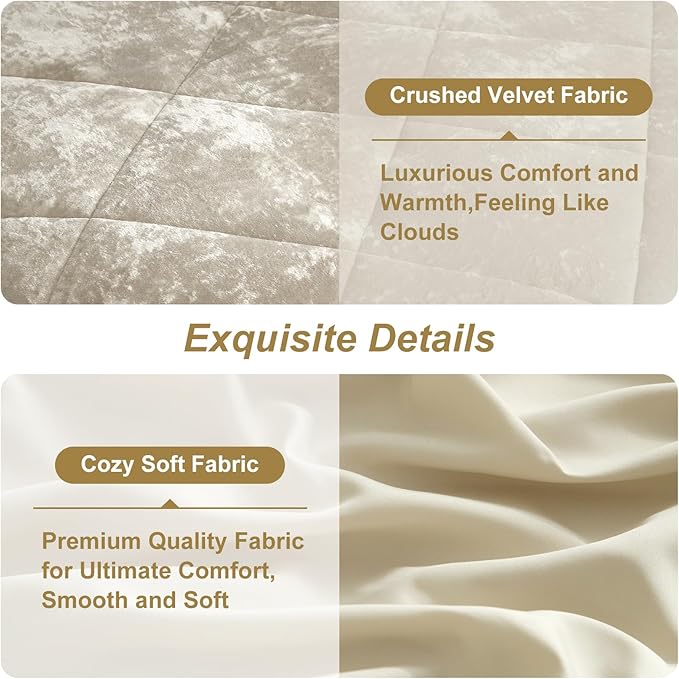 Ivellow Queen Comforter Set 7 Pieces Bed in a Bag Crushed Velvet Comforter Set Flannel Queen Beige Comforter Ultra Soft Breathable Luxury Soft Warm Winter Bedding Set with Sheets, Pillowcases & Shams