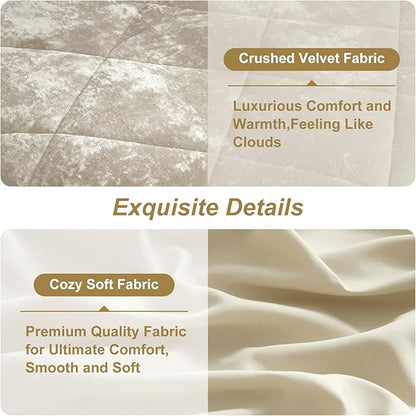 Ivellow King Comforter Set 7 Pieces Bed in a Bag Crushed Velvet Comforter Set Flannel King Beige Comforter Ultra Soft Breathable Luxury Soft Warm Winter Bedding Set with Sheets, Pillowcases & Shams