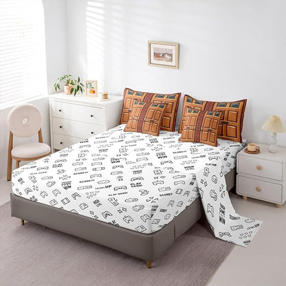 Castle Fairy Video Games Comforter Set - 7 Pieces Twin Size,Miner Door All Season Reversible Bed in a Bag Brick Red Square Bedding Set Video Games Theme Flat Sheet,Fitted Sheet,Pillowcases
