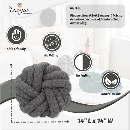 Uvvyui Knot Pillows, 14 Inch Decorative Throw Pillows Round Pillows Cushion, Soft Handmade Knotted Ball Pillow Plush Cushion Home Decor for Bed Couch Living Room (Dark Gray, 14 Inch)