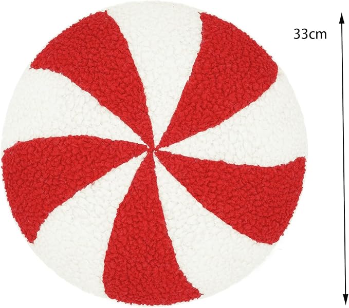 Christmas Candy Cane Pillow Red and White Plush Decorative Throw Pillow Soft Fabric Peppermint Shaped Cushion for Holiday Sofa Bedroom Christmas Decor (Round)