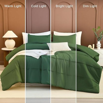 Masaca Oversized King Comforter 128"x120",Olive Green Pinch Pleated Extra Large King Bedding Comforter Set,Soft Lightweight Rustic Farmhouse Boho Dark Green Bedding 3 Pieces