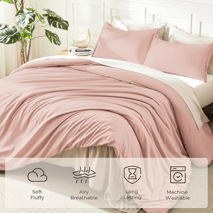 Litanika Blush Pink Comforter California King Size, 3 Pieces Cal King Lightweight Solid Bedding Comforter Set, All Season Fluffy Bed Set (104x96In Comforter & 2 Pillowcases)