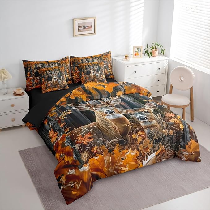 Erosebridal 7 Pieces Camo Deer Comforter Set with Sheets Full Size | Rustic Hunting Deer Bedding Set for Kids Boys Men Adult Country Rural Hunting Animal Bed Sets Rustic Farmhouse Style Bed in A Bag